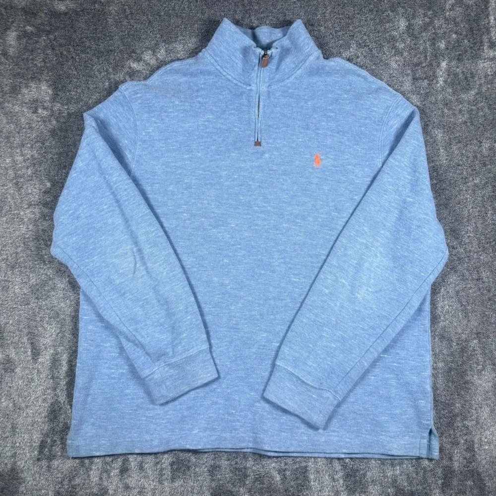 Polo Ralph Lauren Mens XL 1/4 Zip Pullover Blue Heather Cotton Pony Logo